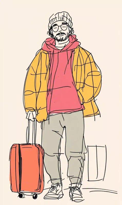 Minimalist Vector Man with Suitcase