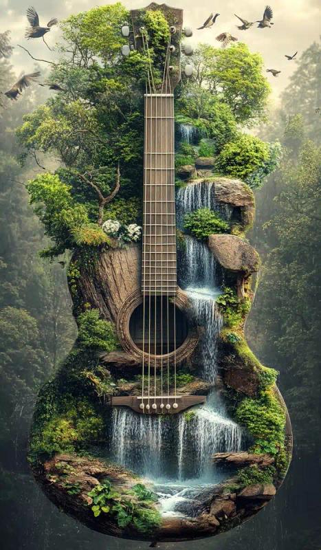 Nature-Inspired Guitar Illustration