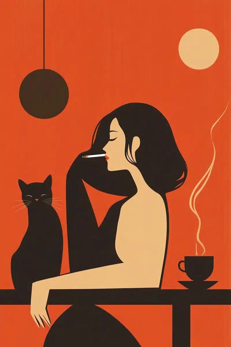 Minimalist Woman with Cat