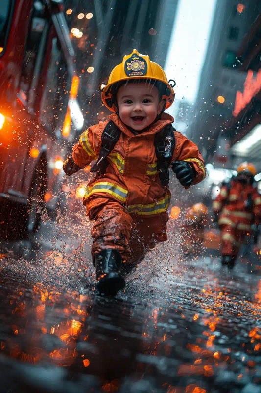 Hyperrealistic Baby Firefighter Action