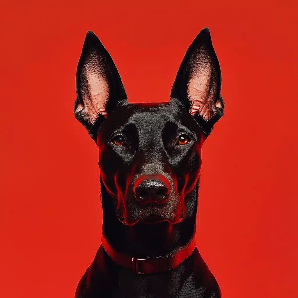 Sleek Doberman on Red
