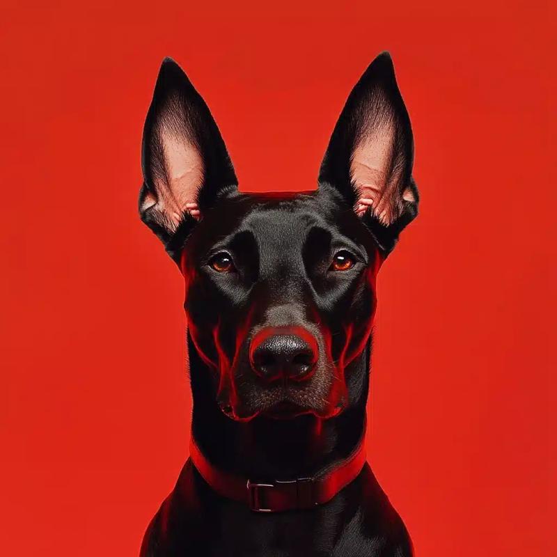 Sleek Doberman on Red