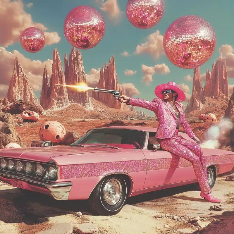 Retro Futurism Cowboy Scene
