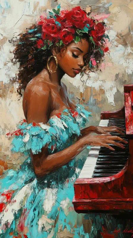 Impressionistic Black Pianist Portrait