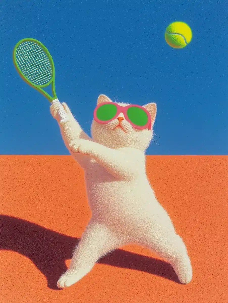 Ukiyo-e Kittens Playing Tennis