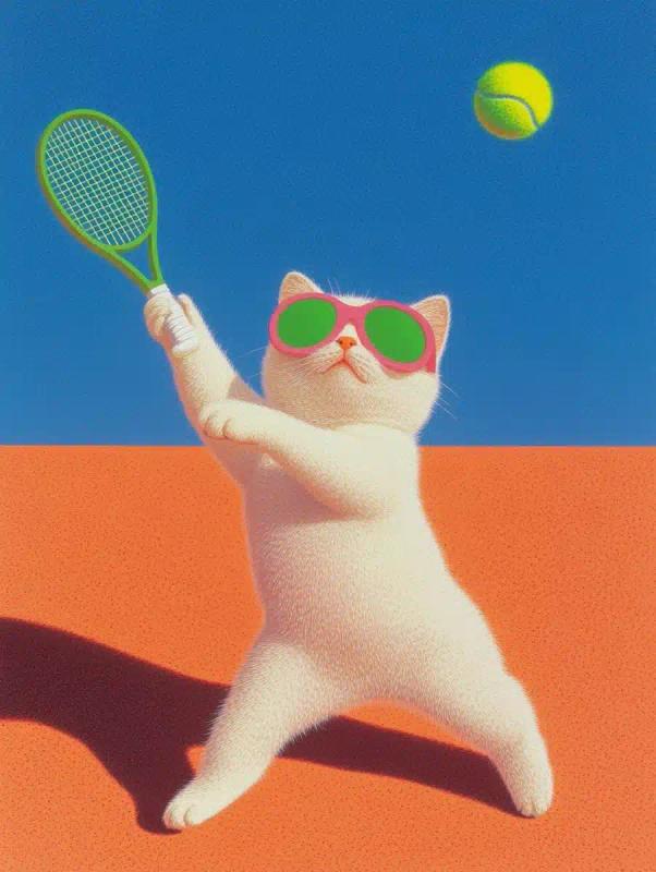 Ukiyo-e Kittens Playing Tennis