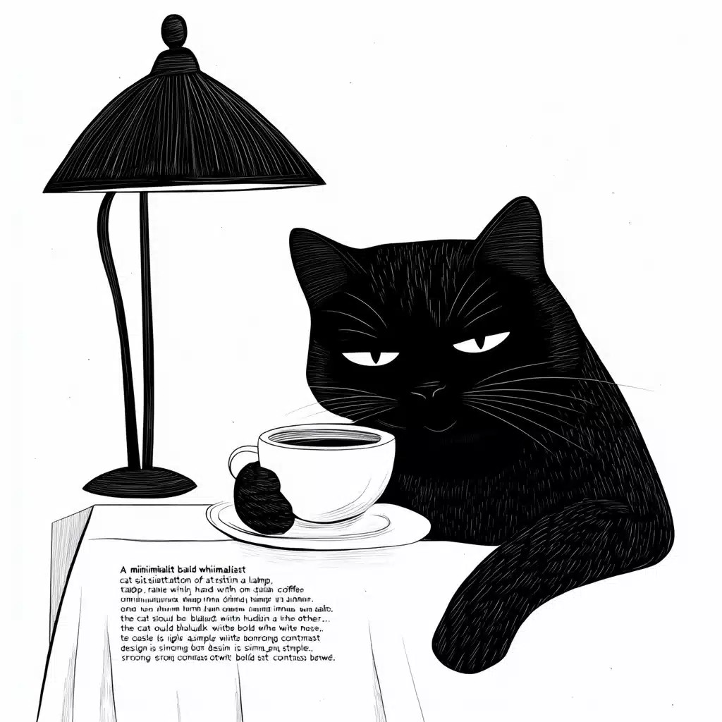 Minimalist Cat with Coffee