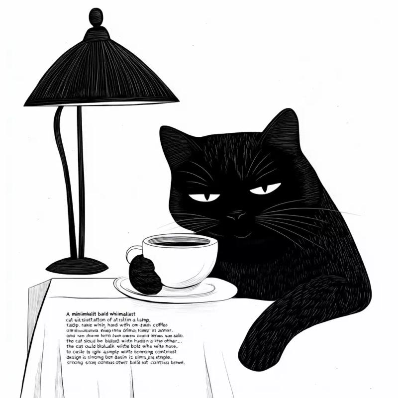 Minimalist Cat with Coffee
