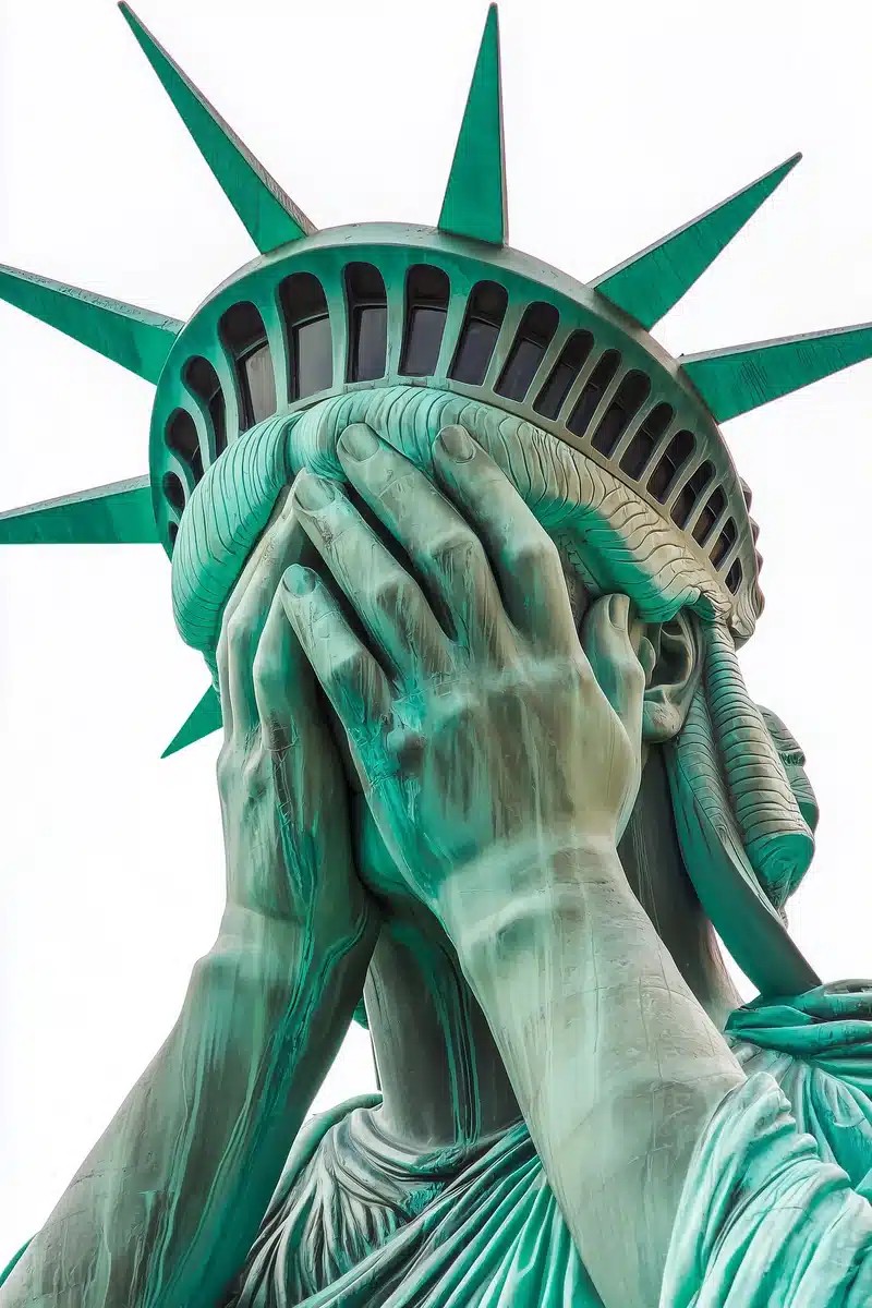 Realistic Statue of Liberty Covering Face