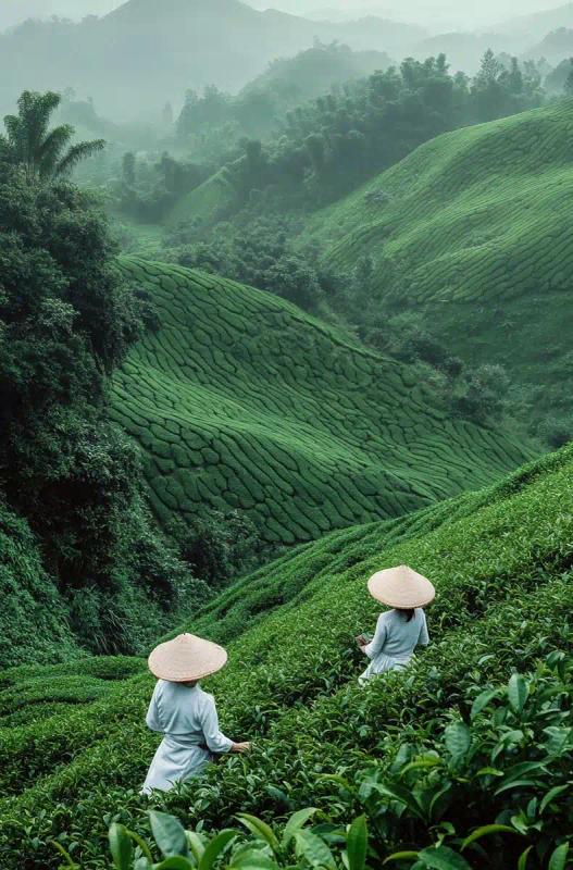 Tea Pickers in Misty Hills
