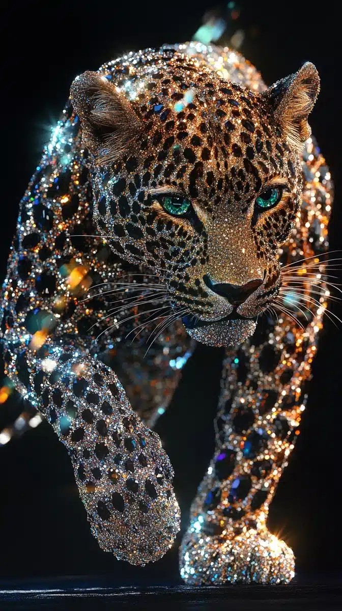 Crystal Leopard in Diamonds
