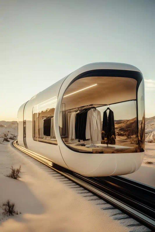 Futuristic Train in Desert