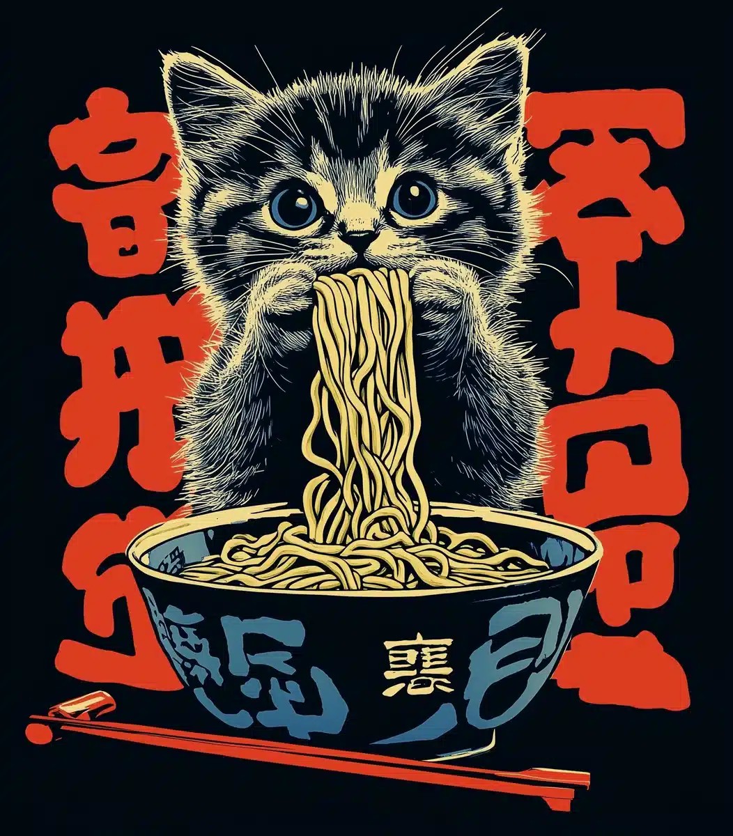 Silkscreen Kitten with Ramen