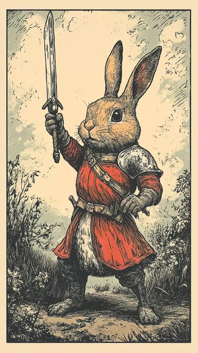 Medieval Knight Rabbit Woodcut