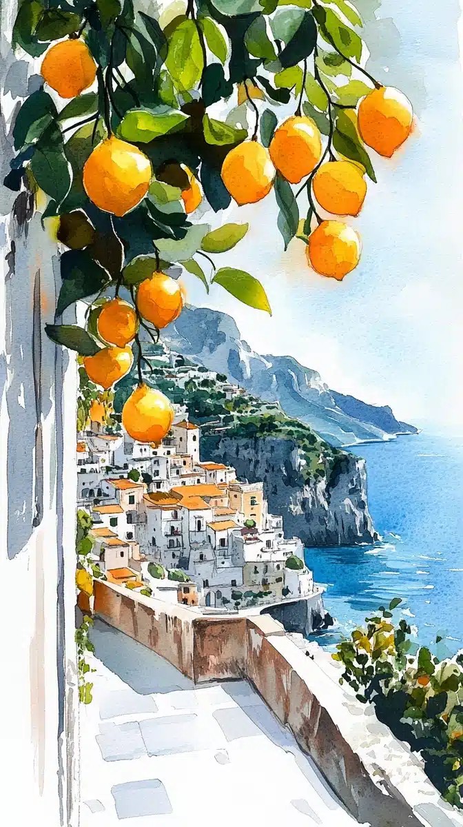 Amalfi Coast Watercolor Minimalism
