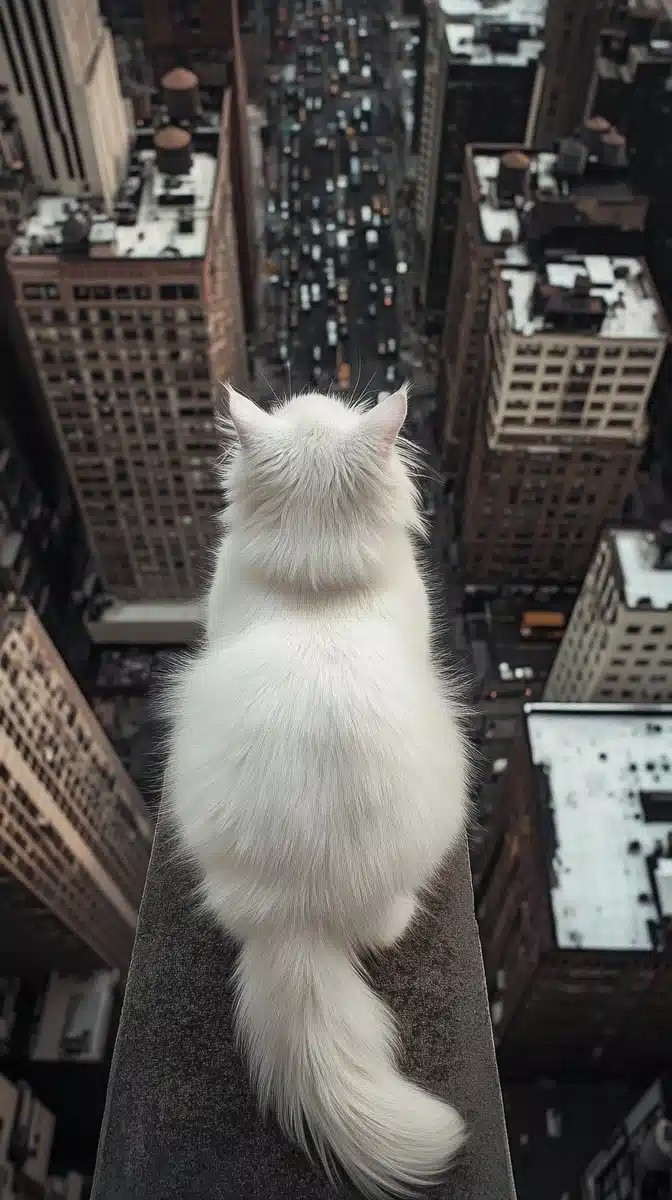 Realistic Angora Cat Rooftop