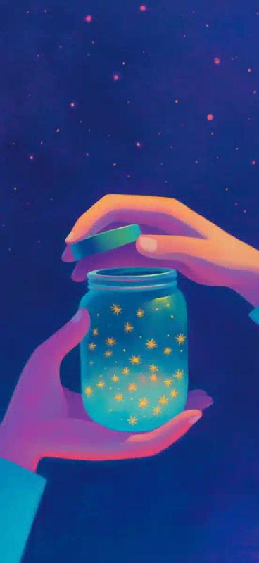 Chalk Sketch of Chibi Hands with Fireflies