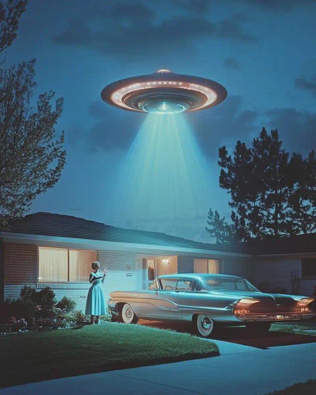 UFO Abducting Housewife Pastel