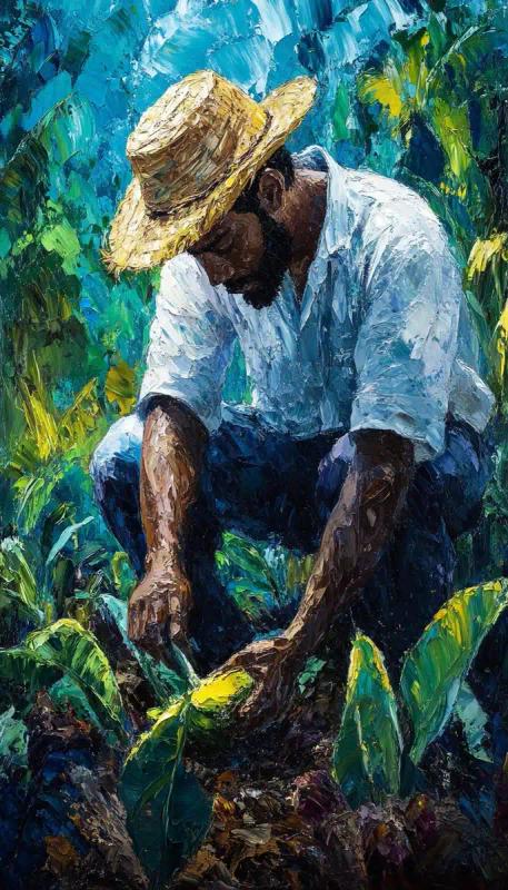 Textured Polynesian Farmer Painting