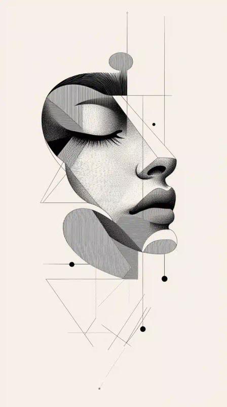 Geometric Faces Line Art
