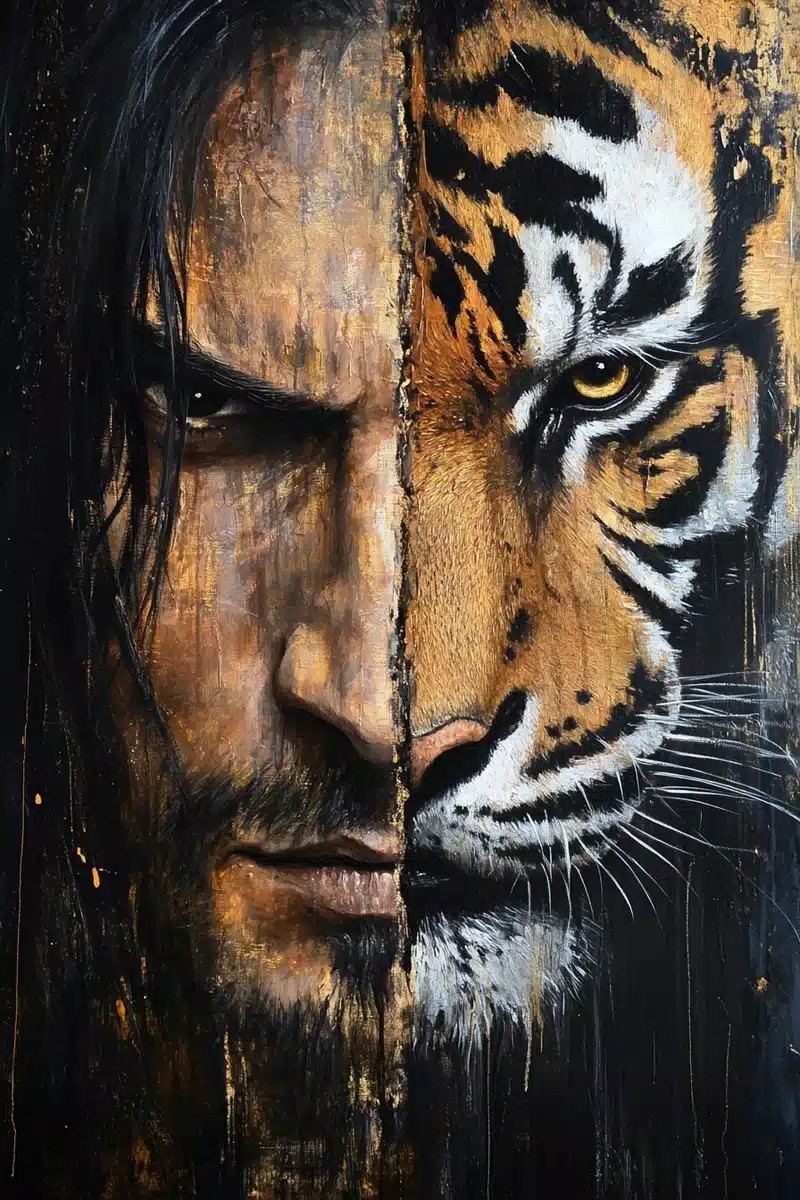 Oriental Painting Man and Tiger