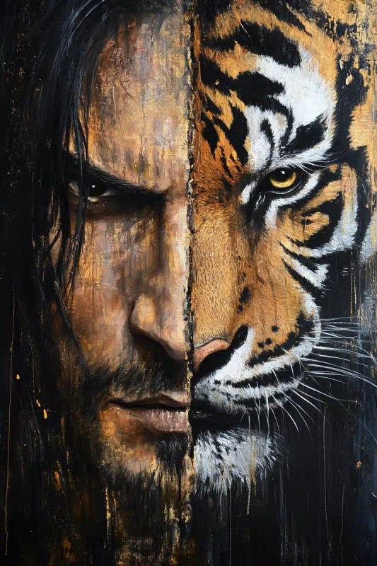 Oriental Painting Man and Tiger