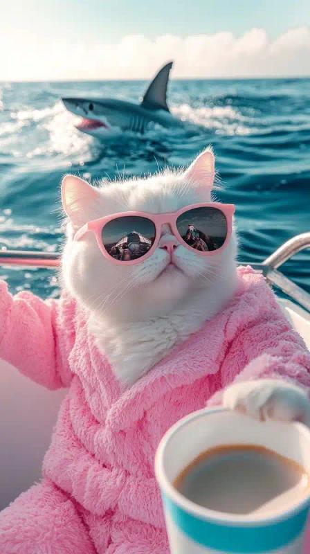 Pastel Cat Selfie at Sea