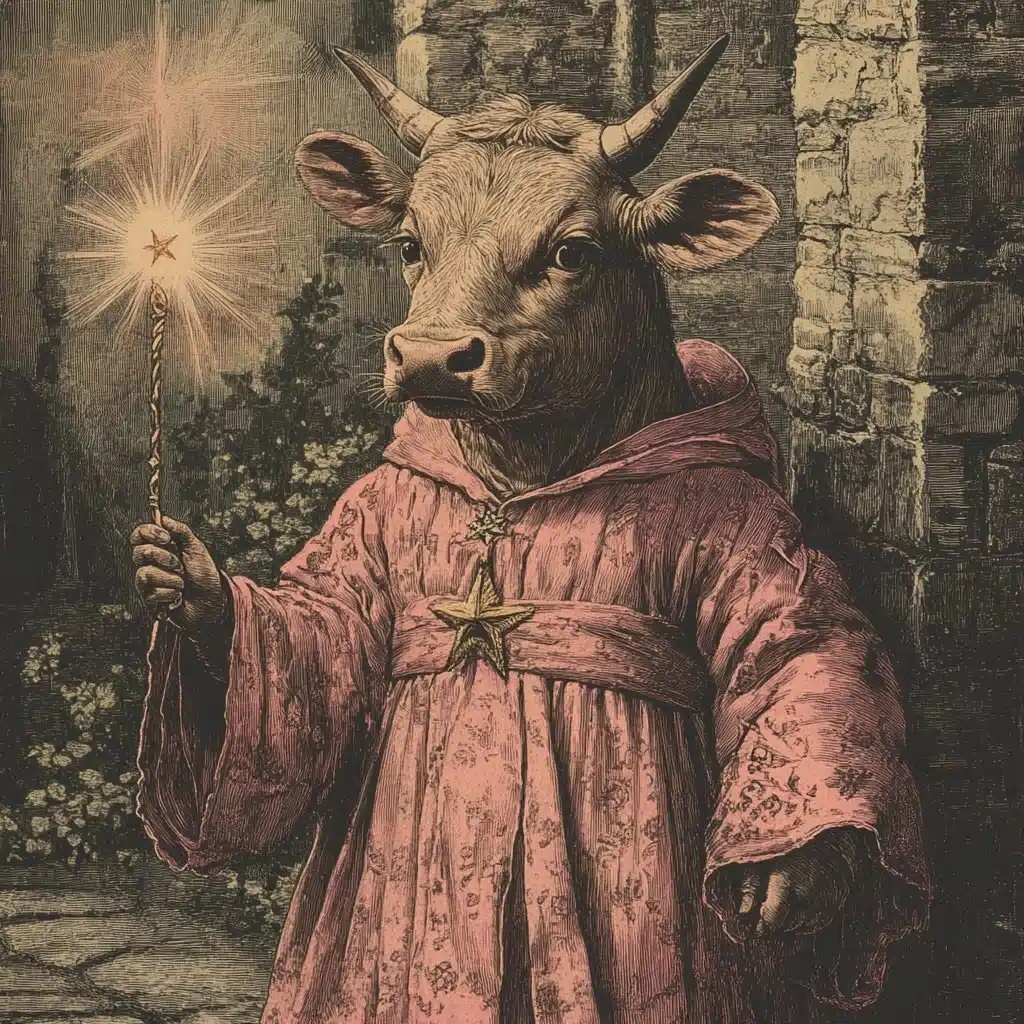 Vintage Woodcut Cow Wizard