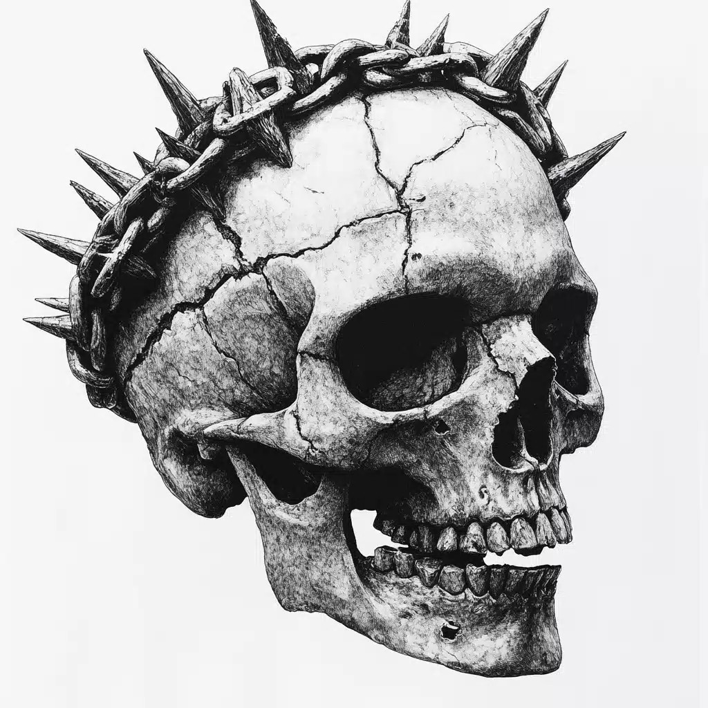 Spiked Chain Skull Blackwork