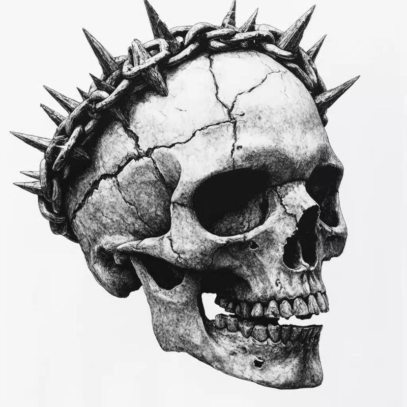 Spiked Chain Skull Blackwork