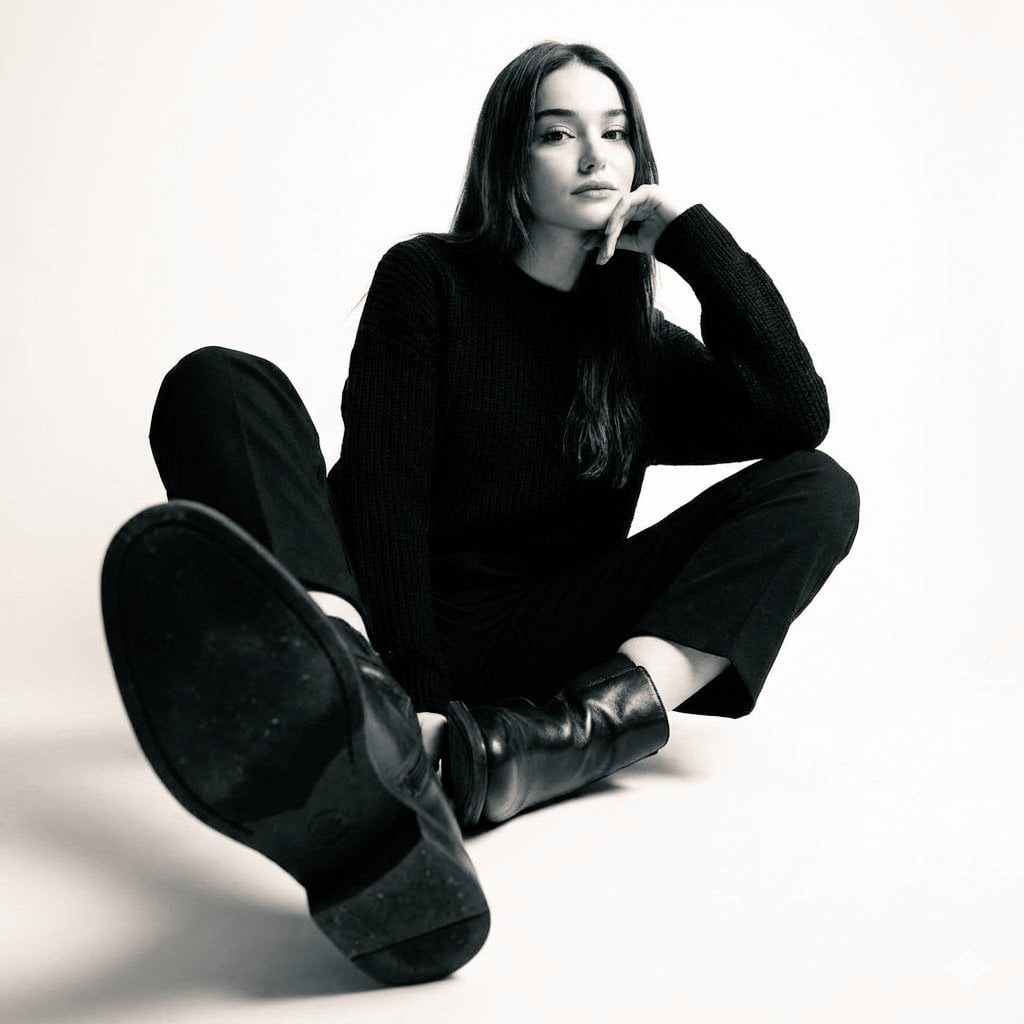 High-Contrast Black-and-White Boot Studio Photo