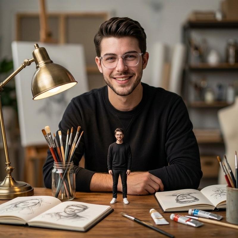 Miniature Self at Desk
