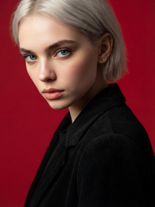 Deep Red Face-Swap Studio Portrait