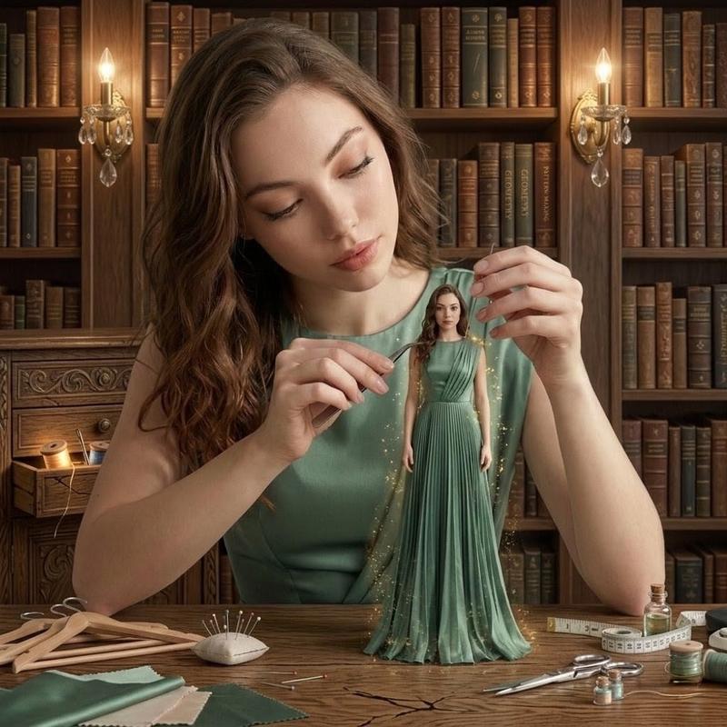 Miniature Self in a Vintage Library