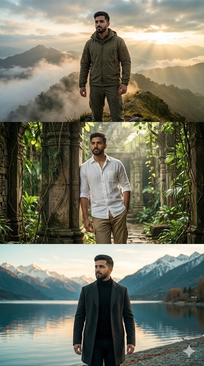 Three-Scene Cinematic Menswear Collage