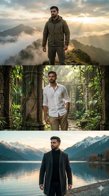 Three-Scene Cinematic Menswear Collage