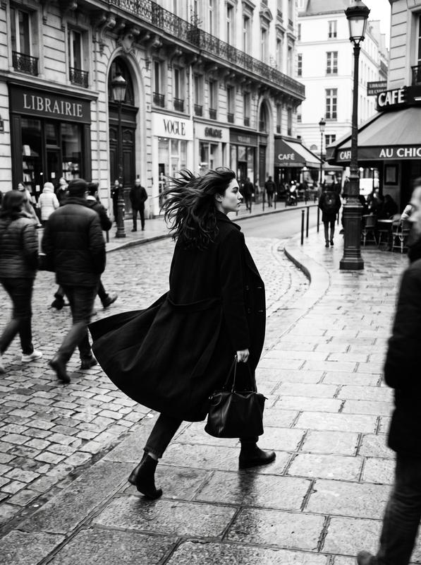 Black-and-White Windy Street Walk