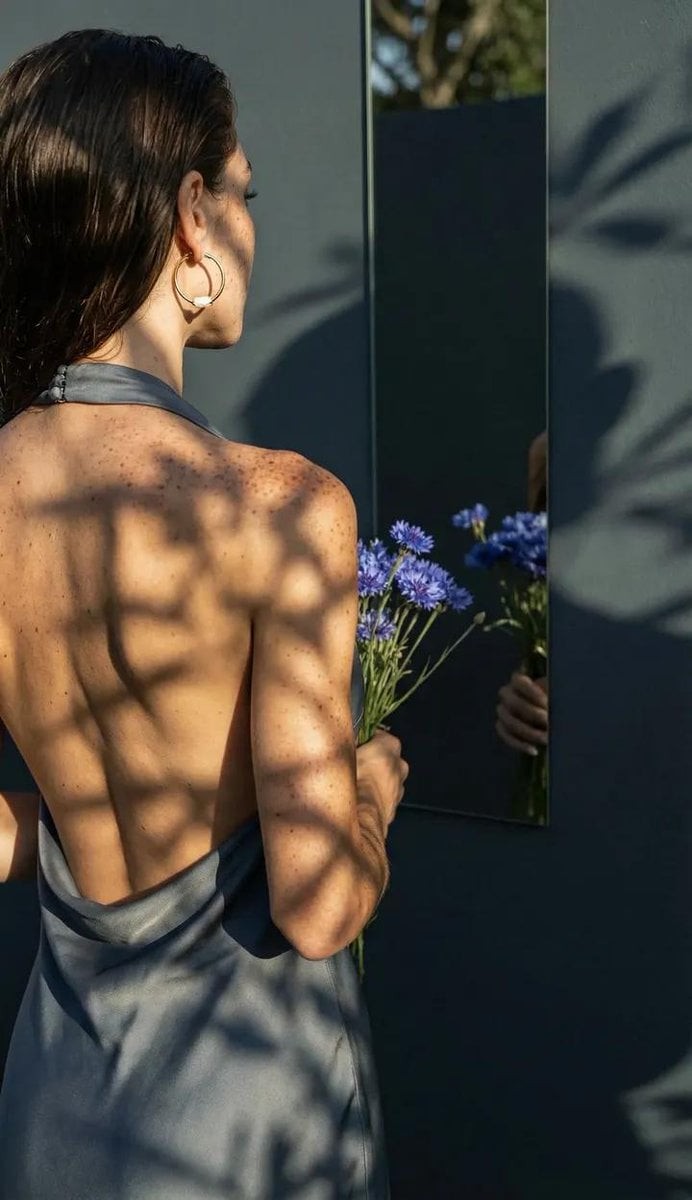 Ice-Blue Silk Back Portrait