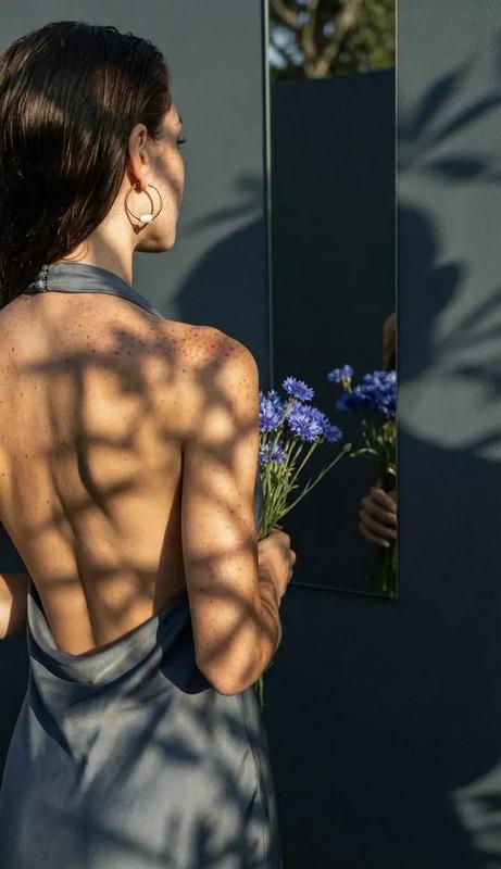 Ice-Blue Silk Back Portrait