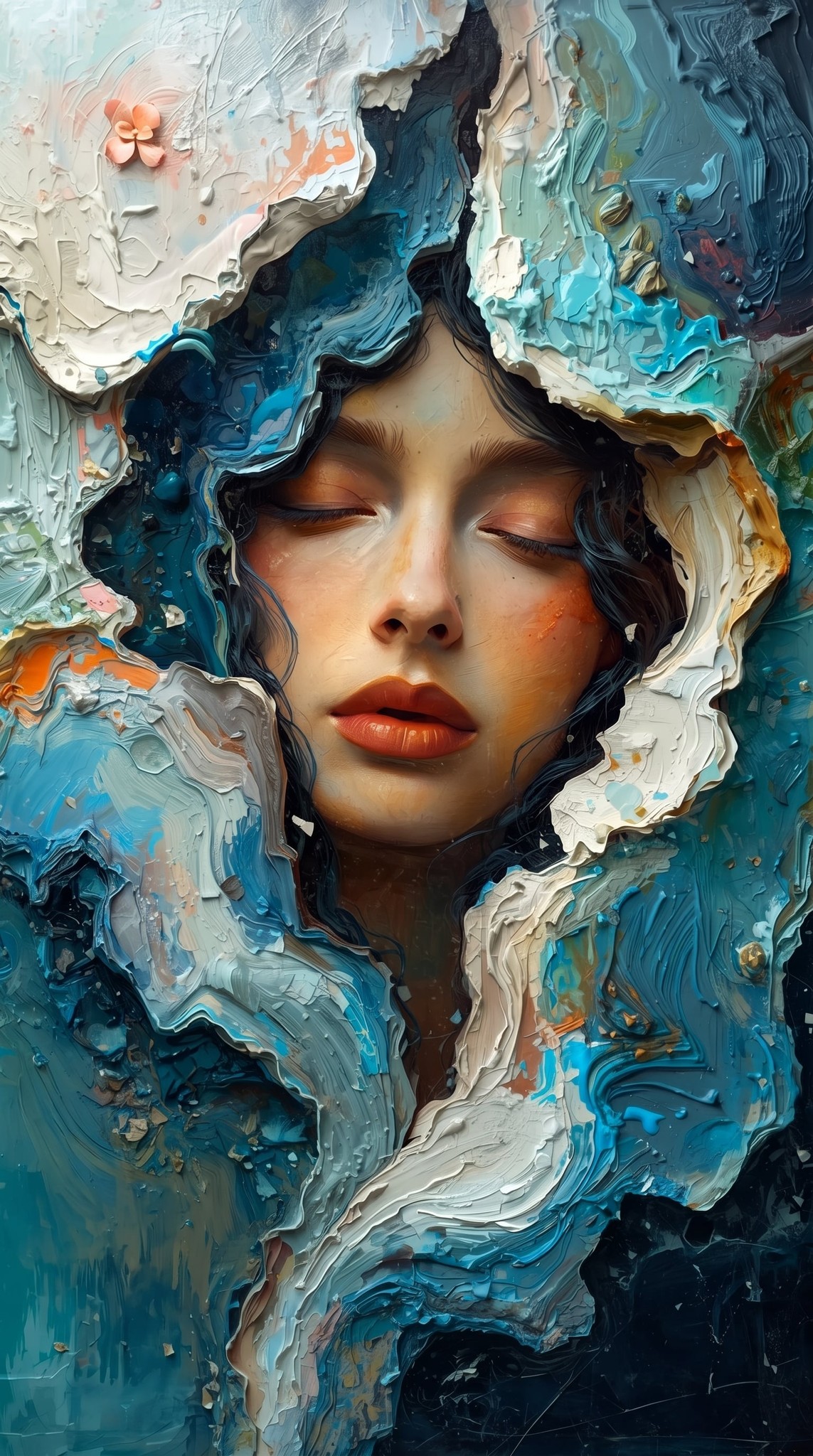 Serene Face in Impasto Paint