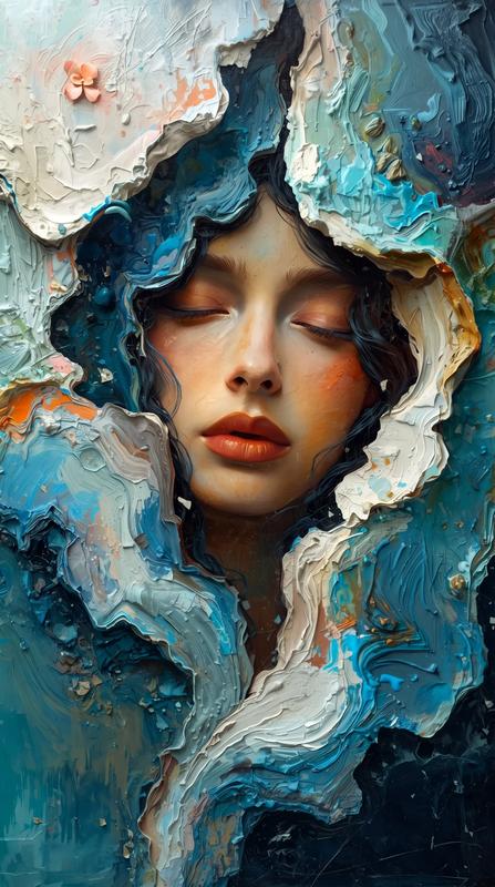 Serene Face in Impasto Paint