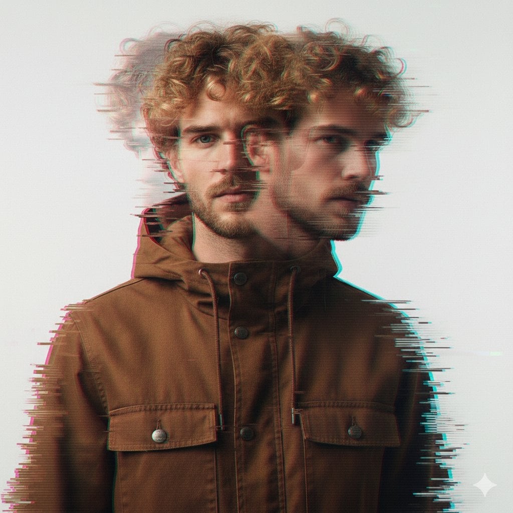 Glitch Double-Exposure Male Portrait