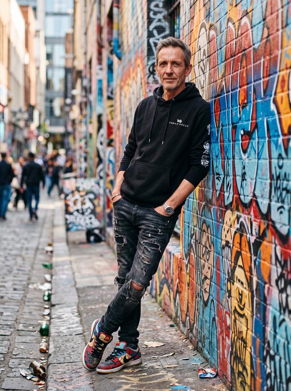 Urban Streetwear Man by Graffiti Wall