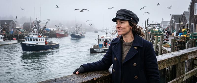 Foggy Fishing Village Peacoat Portrait