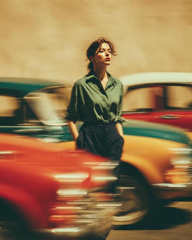 Vintage Car Motion Street Portrait