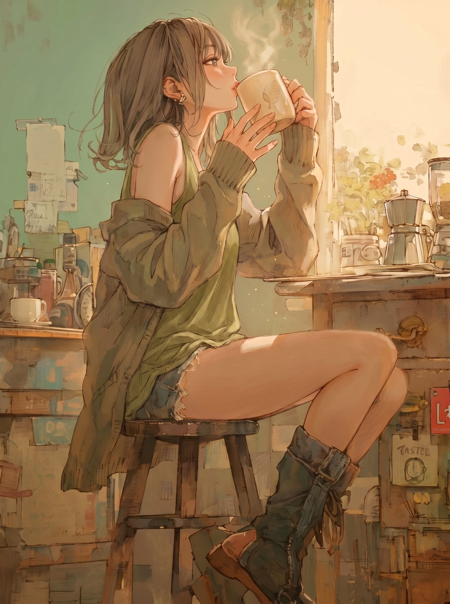 Golden Morning Kitchen Mug Illustration