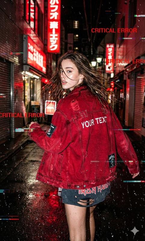 Rainy Neon Glitch Street Shot