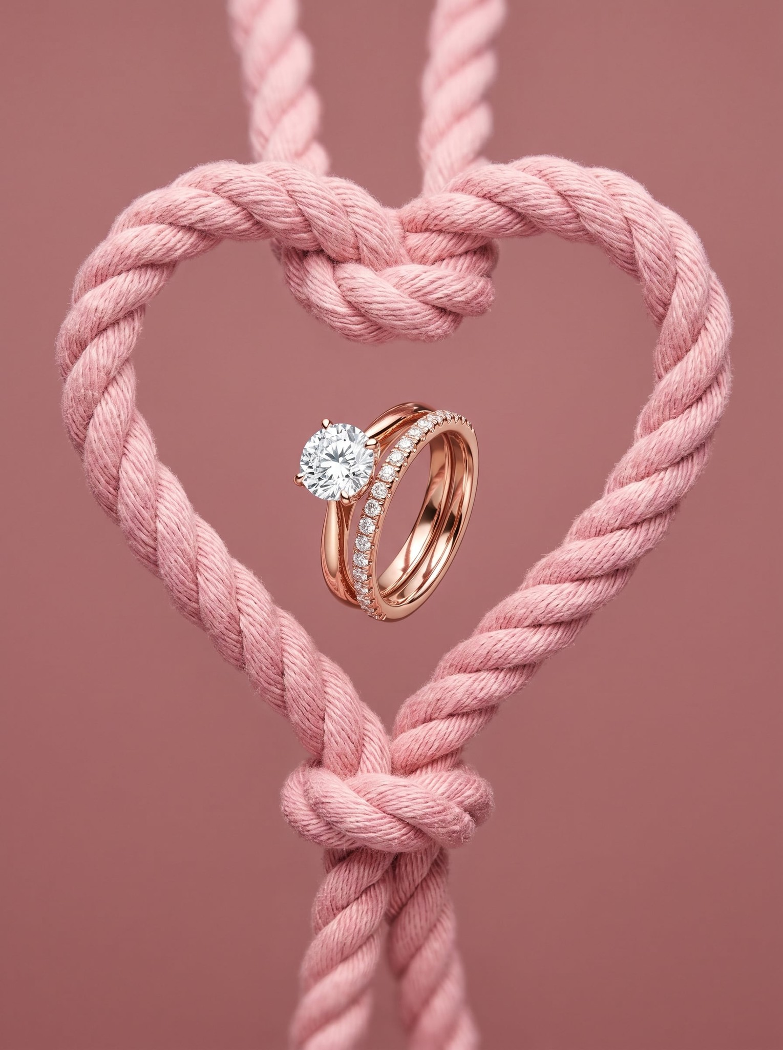 Rose Gold Engagement Rings in a Pink Heart Cord
