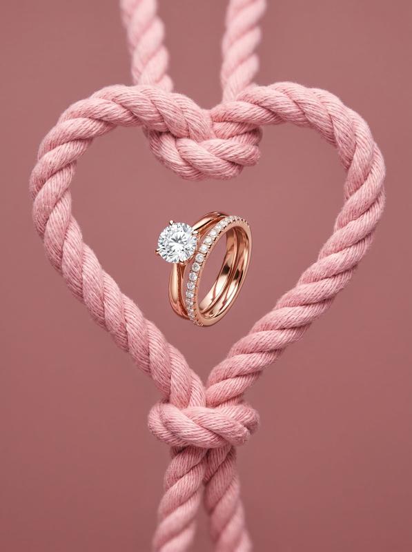 Rose Gold Engagement Rings in a Pink Heart Cord