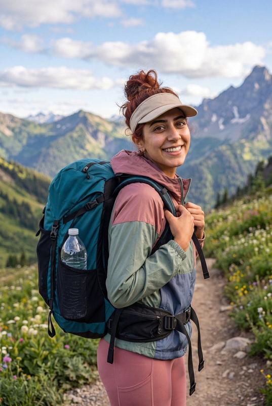 Alpine Hiking Trail Over-Shoulder Portrait